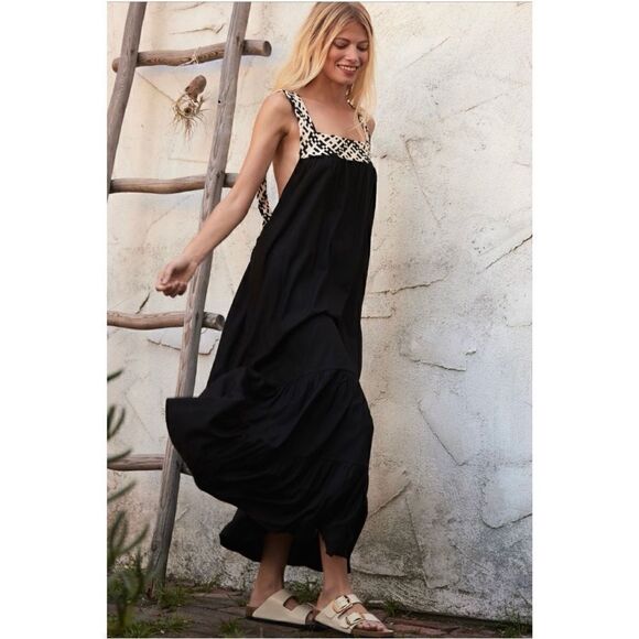 NEW By Anthropologie Modern Black & White Boho Fringed Trim Midi Dress Medium - Picture 2 of 4